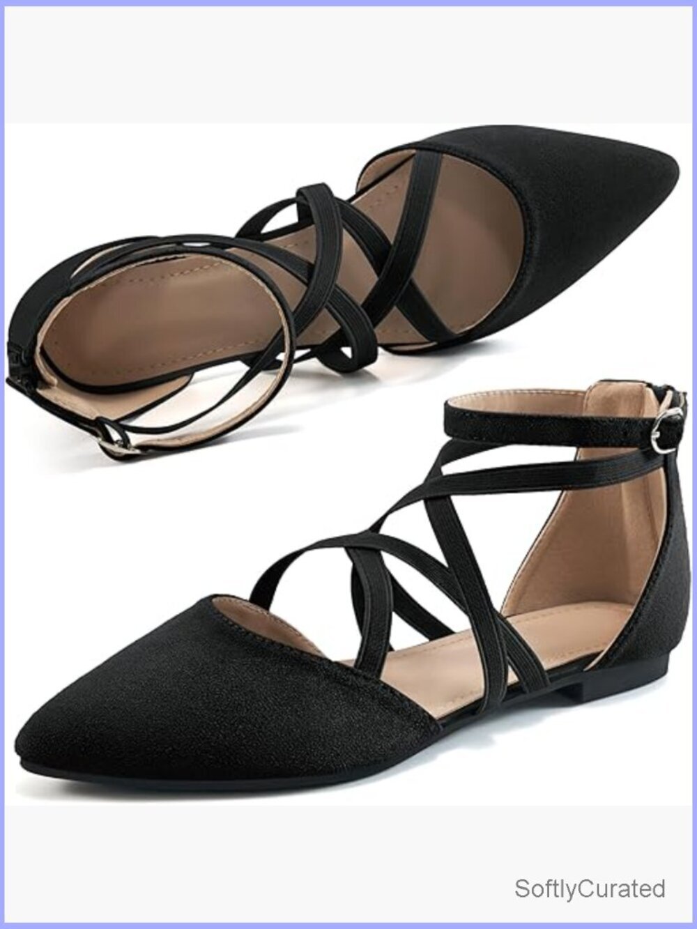 Pointed Toe Ballet Flats with Zipper Ankle Strap for Work Wedding Dressy